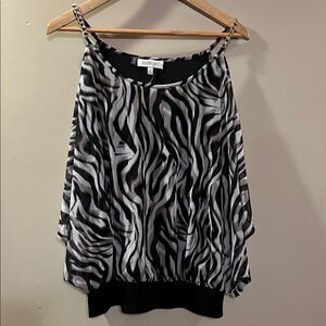 Jennifer Lopez Black and White Zebra Print Top